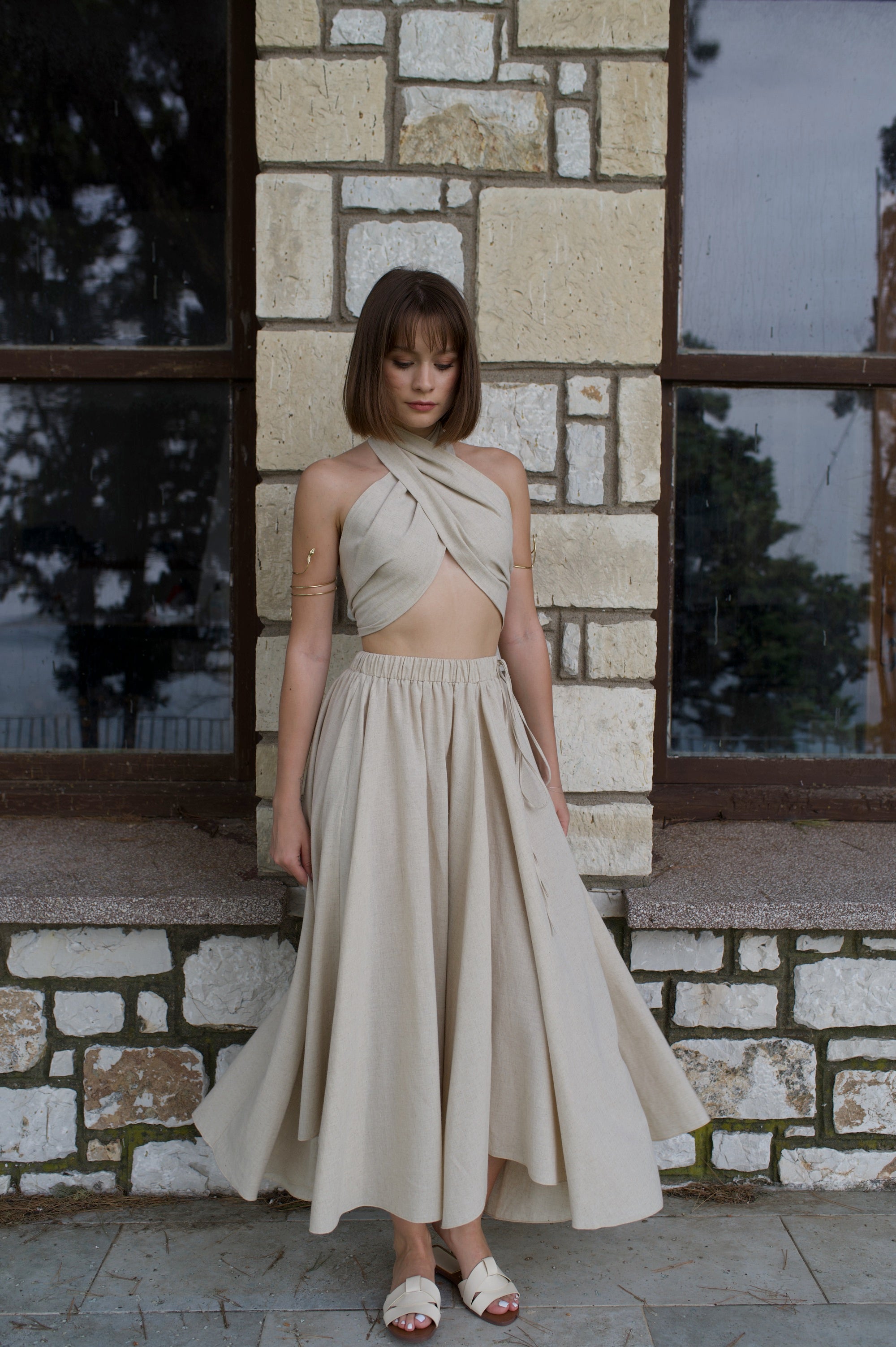 Asimetrik Kenarlı Keten Etek