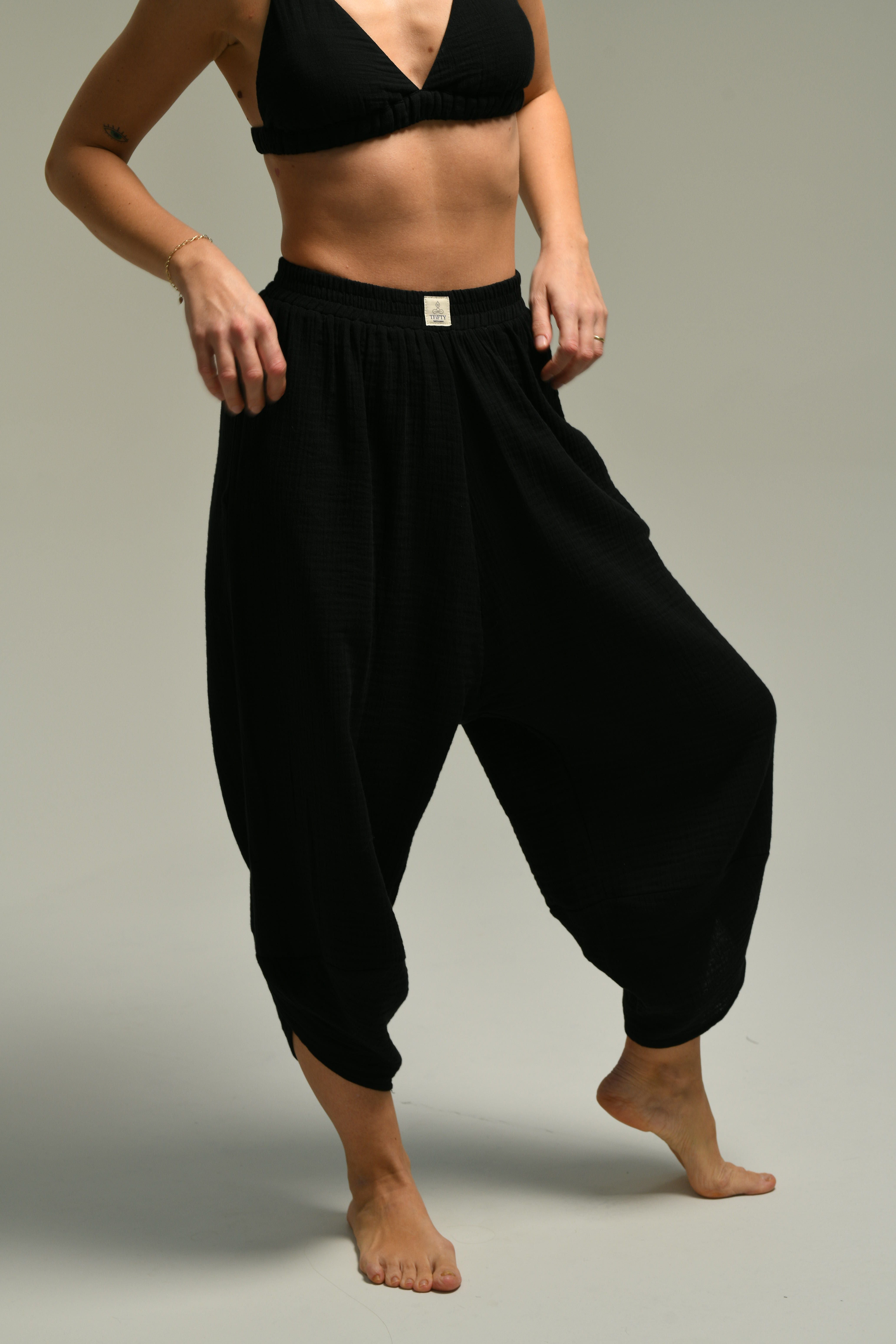 Organik Pamuk Siyah Baggy Şalvar Pantolon - Tfifty | Yoga Pantolonu