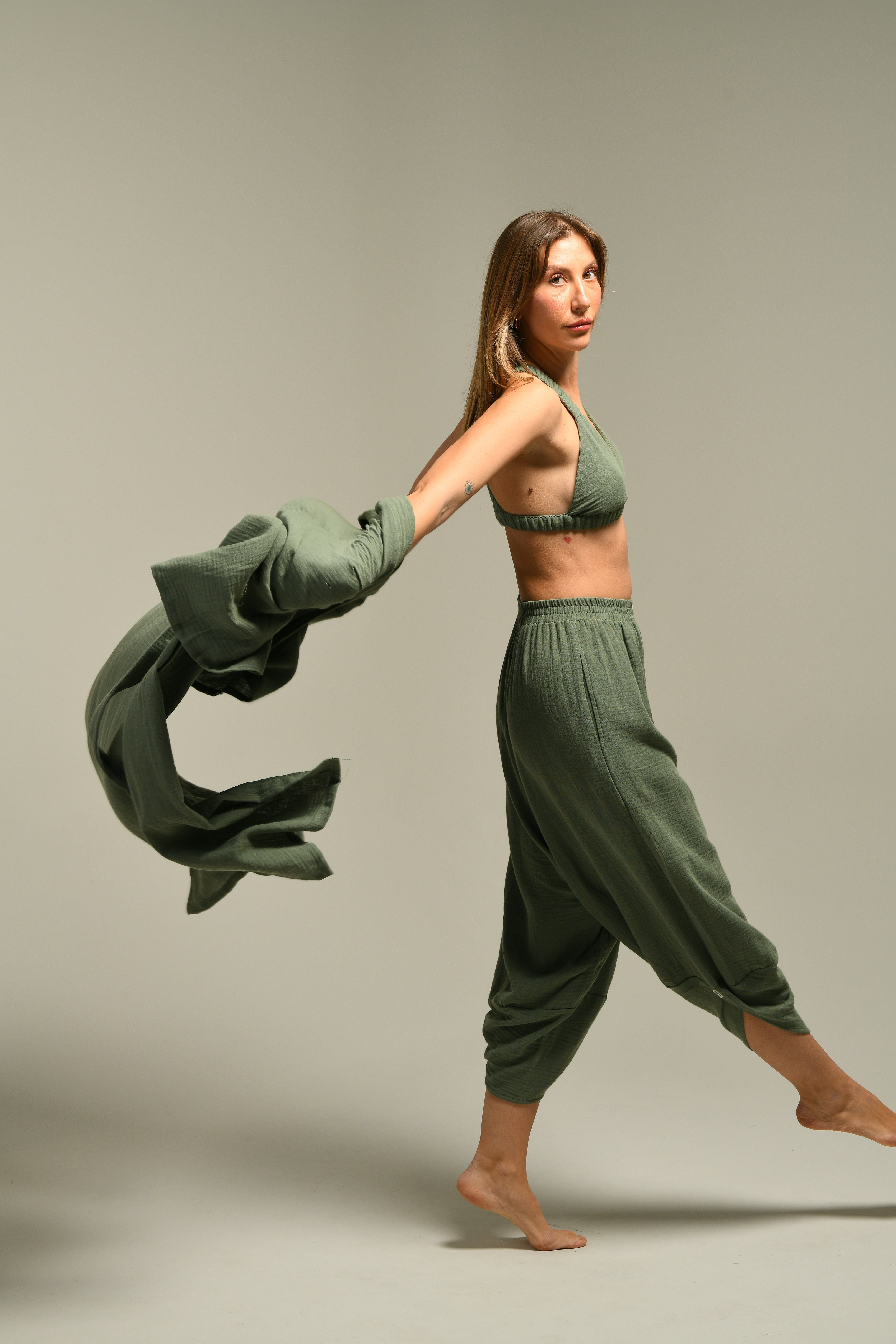 Organik Pamuk Yeşil Baggy Şalvar Pantolon - Tfifty | Yoga Pantolonu